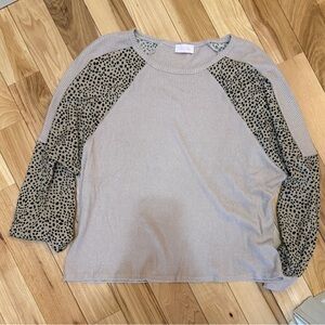 Pink Lily Beige and Leopard Long Sleeve Top